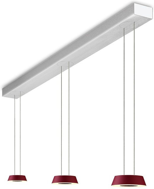 Oligo Glance LED-Pendelleuchte 3-flammig in Rot Matt mit gebürstetem Aluminium und warmweißem Licht (2700K) - Bild 1