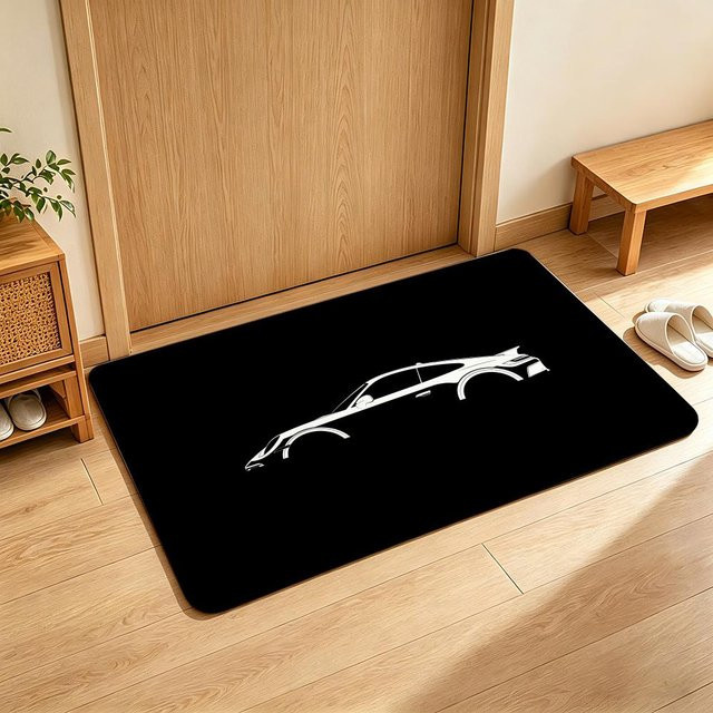 Auto S-Supercar Fußmatte aus weichem Flanell in Schwarz, rutschfest und saugfähig, B/B: 60 x 90 cm - Bild 1