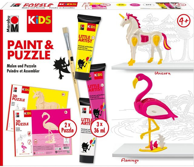 Marabu KiDS Little Artist Paint & Puzzle Flamingo & Einhorn ab 4 Jahre - Bild 1