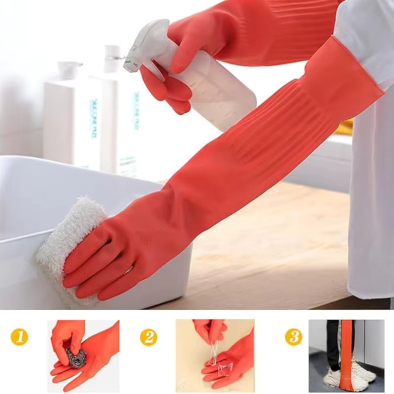 INMAICH Gummi-Reinigungshandschuhe aus Latex in Gelb, extra lang mit 45 cm Länge, rutschfest und wiederverwendbar für Haushalt, Küche und Badezimmer - Bild 3