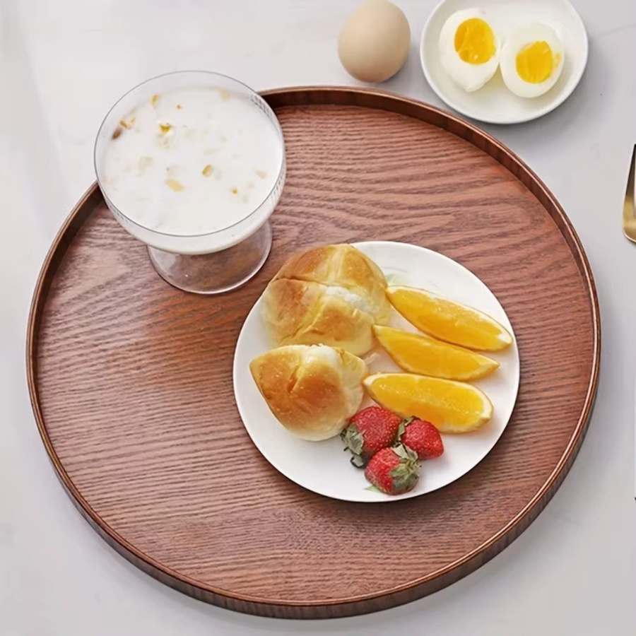 Rundes Holztablett von FEB.WIND in Braun als rutschfeste Servierplatte für Frühstück, Kaffee oder Dessert - Bild 3