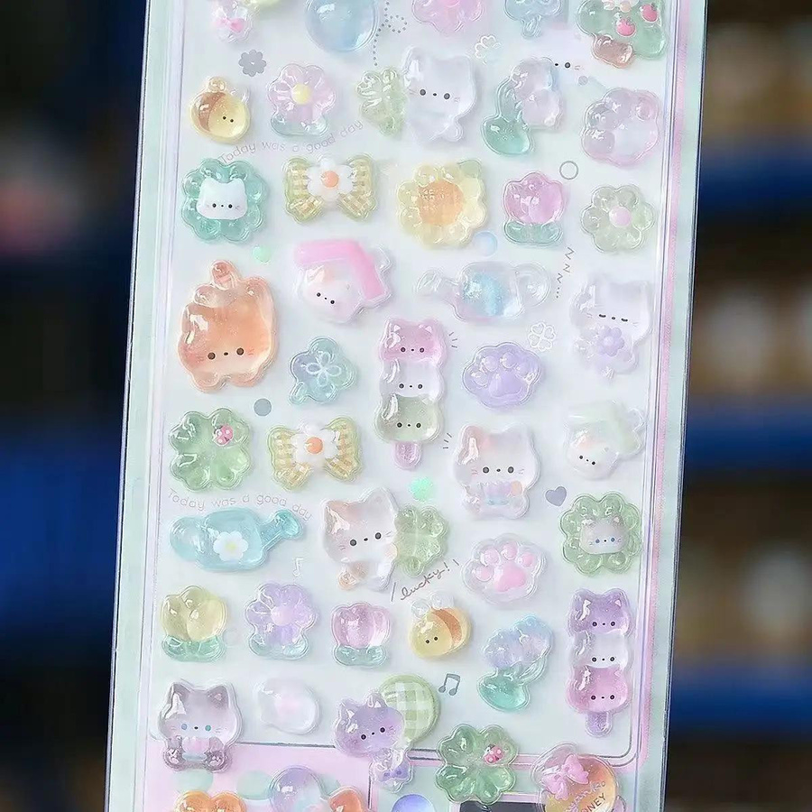 Kawaii 3D Jelly Harz Aufkleber Cartoon Glitzer Transparente Decals 1-6-teiliges Set - Bild 2