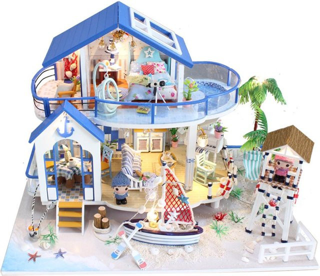 aimo Puppenhaus-Miniatur-DIY-Minihaus-Set, mit LED-Leuchten und Möbeln, ab 14 Jahren - Bild 1