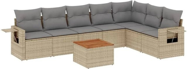 vidaXL 8-teilige Garten-Sofagarnitur aus Poly-Rattan und Akazienholz in Beige-Grau mit Kissen - Bild 1
