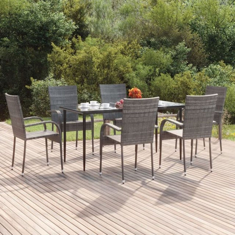 Vidaxl 7-teiliges Gartenmöbel-Set aus Polyrattan und Glas in Grau und Schwarz - Bild 1