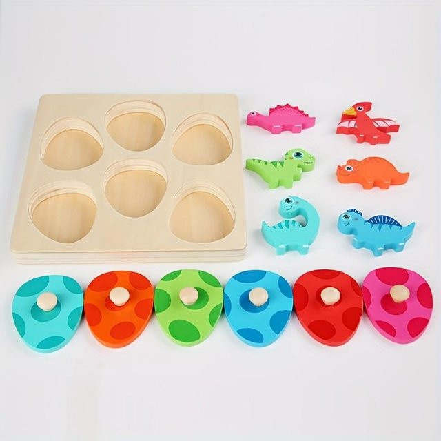 Fashnics 3D Holz-Dinosaurier-Puzzles mit Eiern, Bunt, 0-3J - Bild 1