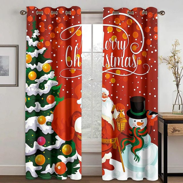 2er-Set Weihnachtsbaum Fenster Vorhänge für Wohnzimmer Schlafzimmer und Küche, Rot, B: 50 cm, H: 60 cm - Bild 1