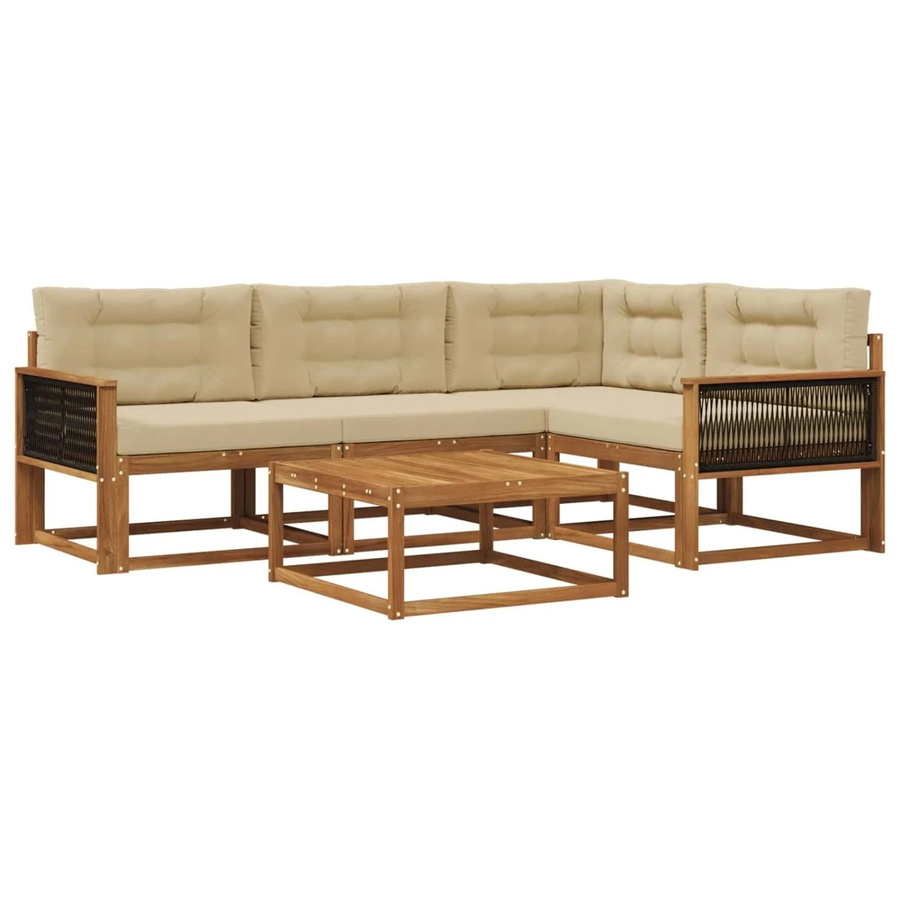 vidaXL Outdoor-Sofagarnitur L-Form aus massivem Akazienholz mit 5 Kissen in Natur und Beige - Bild 2