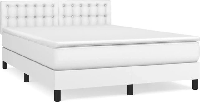 vidaXL Boxspringbett mit Matratze in Weiß, Hybridbett mit Taschenfederkern aus Kunstleder und Stoff, B/T: 140 x 190 cm - Bild 1