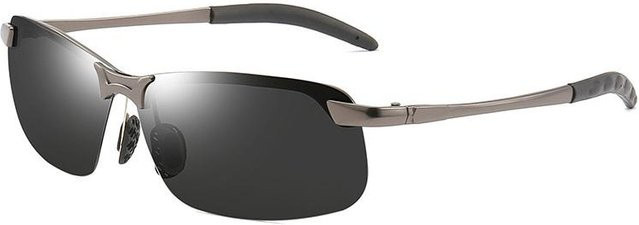 Aoron Sonnenbrille, randlos, rechteckig, Metall, polarisiert, Herren, schwarz, grau - Bild 1