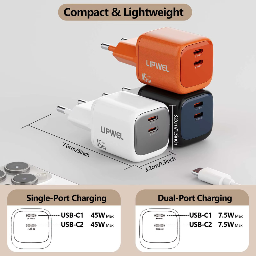 45W Dual USB-C GaN Schnellladestation mit Power Delivery für Samsung S22/S24 - Bild 5