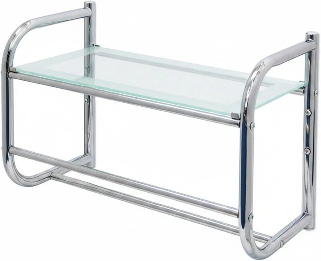 Relaxdays Wandregal aus Edelstahl und Glas in Silber mit Handtuchhalter für das Badezimmer, B: 34 cm, H: 45 cm, T: 23 cm - Bild 1