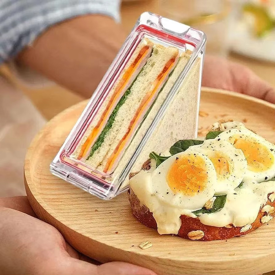 10er Set Trebalena Dreieckige Sandwich Boxen aus Kunststoff, Transparent, Luftdichte und Auslaufsichere Reise-Aufbewahrungsboxen für Kuchen und Snacks - Bild 2