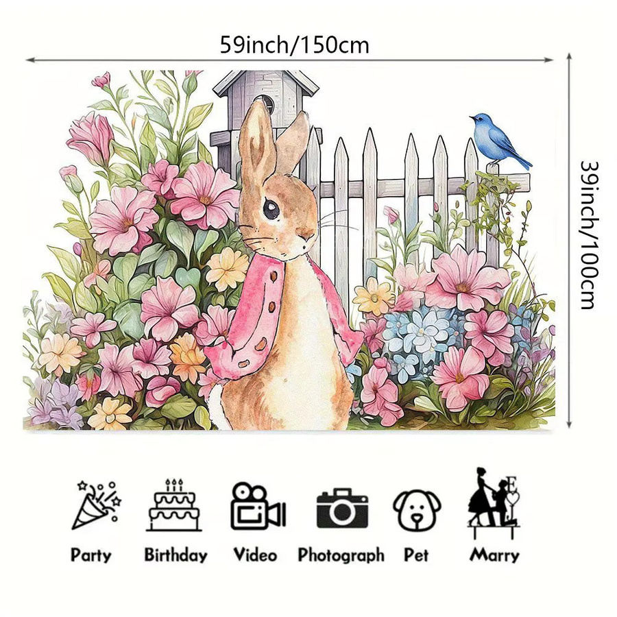 VIKAMA Peter Rabbit Ostern Wandteppich mit Blumen- und Tiermotiven, Mehrfarbig, B/H: 100 x 73 cm - Bild 2