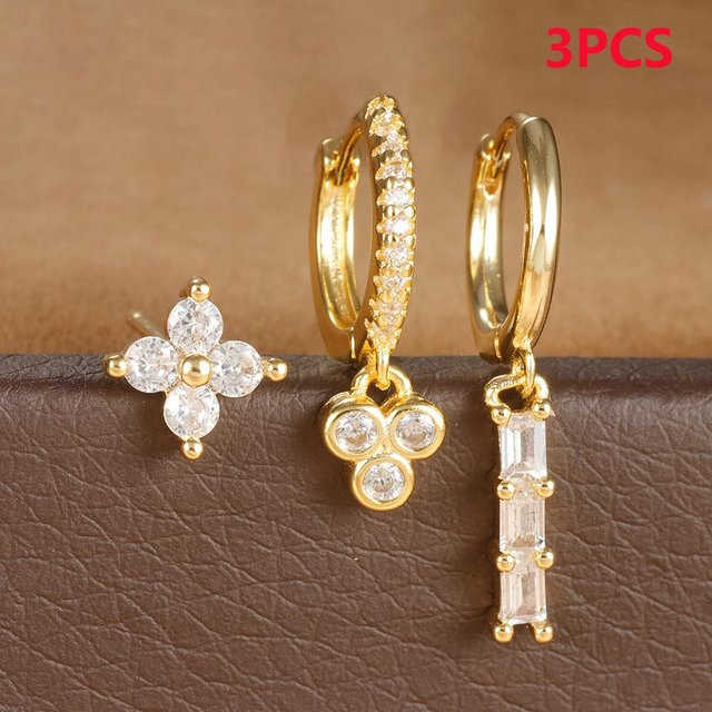 Ohrring-Set Edelstahl, Blumenmuster, Zirkonia, beige, Damen - Bild 1