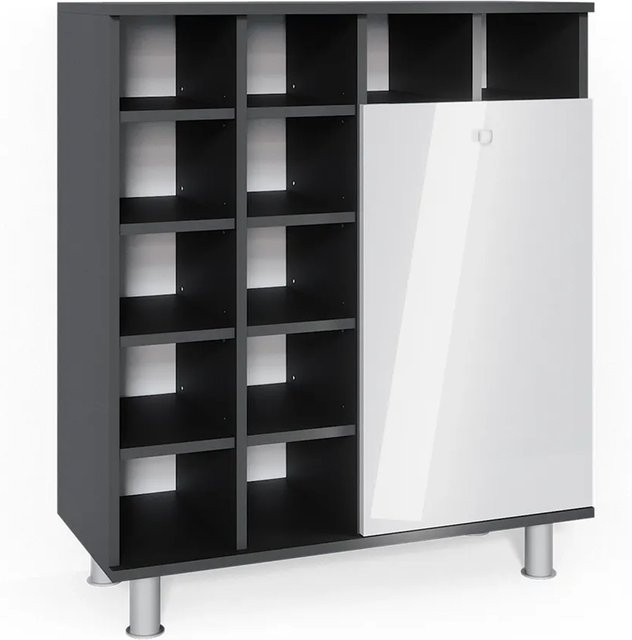 Vicco Wäscheschrank Fynn Badschrank mit Wäschekorb in Weiß und Anthrazit Hochglanz B: 79 cm, H: 92 cm, T: 34 cm - Bild 2
