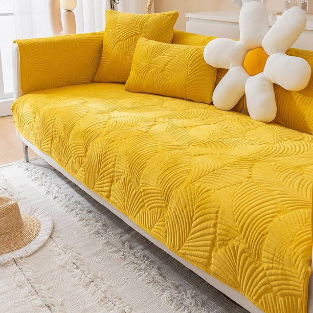 FebEr Jacquard-Decke als rutschfester Sofabezug in Gelb, B/T: 70 x 180 cm - Bild 1