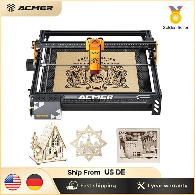 ACMER P1 S PRO Lasergravierer mit 5,5 W blauer Laser, Graviermaschine für Anfänger inklusive M2 Laser Rotary Roller A500 Kamera - Bild 1