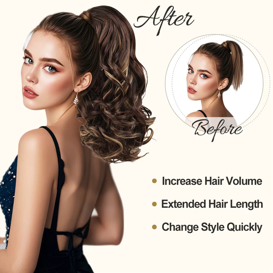 YAKIBEAUTY Haarverlängerung, synthetisch gewellt, Clip-in, Unisex - Bild 5