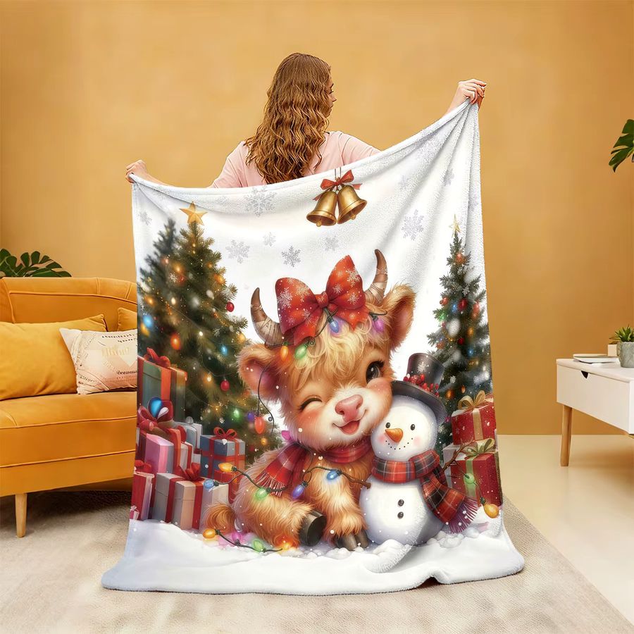 NapLeisure Flanelldecke mit Merry Christmas Highland Cow Aufdruck, maschinenwaschbar - Bild 5