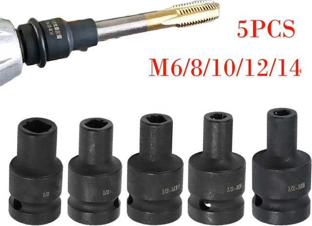 VIBRATITE 5er Set Platzschrauben und Buchsen 1/2 Zoll für elektrische Schlagschrauber, Gewindeadapter für 6-14mm - Bild 1