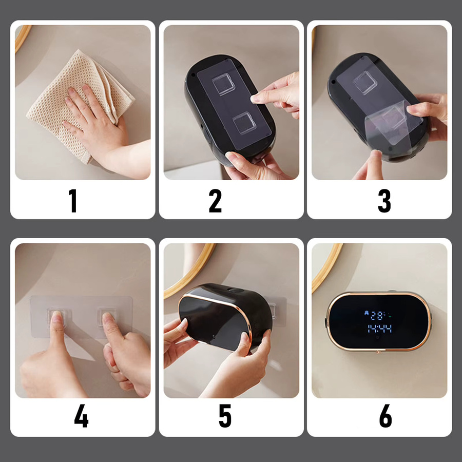 TOPINCN Automatischer Schaumseifenspender zur Wandmontage, USB wiederaufladbar, Schwarz, 350 ml - Bild 2