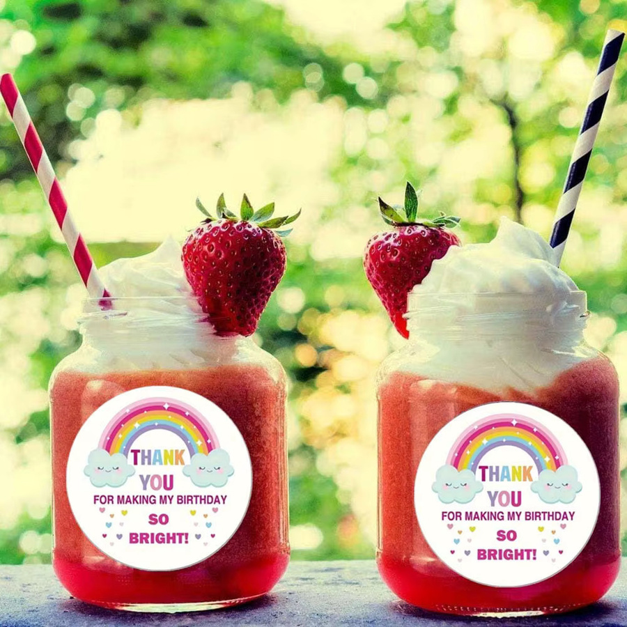 60 Stück Regenbogen Geburtstag Aufkleber als Danke Etiketten in Mehrfarbig und Weiß - Bild 2