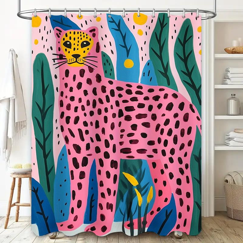 Wasserdichter Duschvorhang mit Leopardendesign in Pink und Grün, B/H: 90 x 180 cm - Bild 2