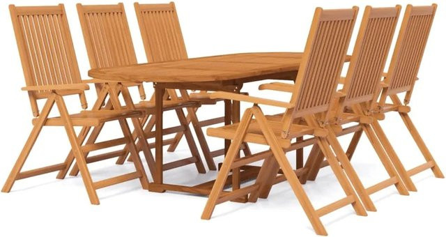 vidaXL 7-teilige Garten-Essgruppe aus Akazien-Massivholz, Braun, ausziehbar, B/T/H: 180 x 90 x 75 cm (ausziehbar auf 240 cm) - Bild 1