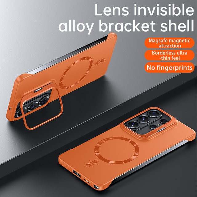 Ultradünne MagSafe Magnetische Handyhülle für Samsung Galaxy S26 S25 S24 FE Plus Ultra mit Metall-Objektivhalter in Schwarz und Orange - Bild 1