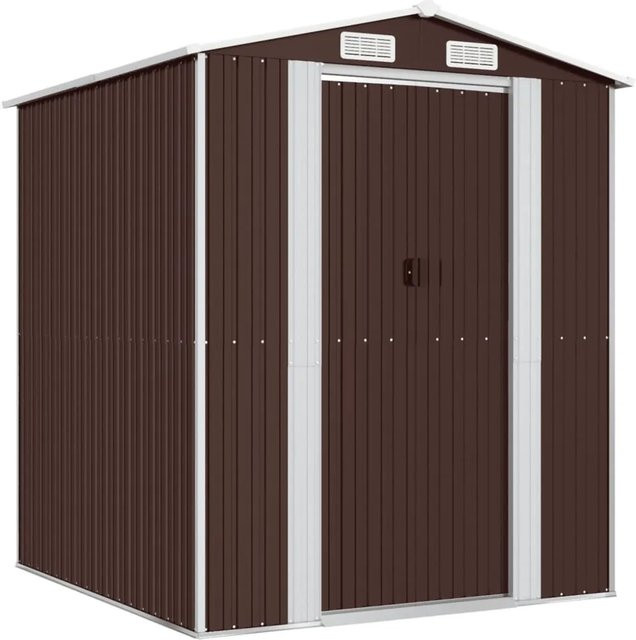vidaXL Geräteschuppen aus verzinktem Stahl in Dunkelbraun mit Schiebetür und Lüftungsschlitzen, B/T/H: 192 x 191 x 223 cm - Bild 1