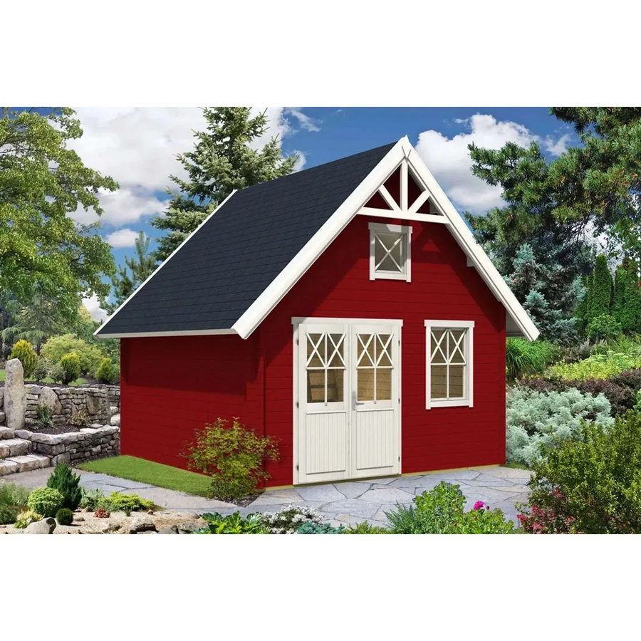 Alpholz Gartenhaus Schwedenhaus 44 Log Cabin in Rot, B/T: 461 x 472 cm - Bild 2