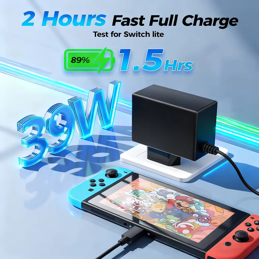 OBHO 39 W GaN-Netzteil mit 1,8 m Kabel in Schwarz, kompatibel mit Nintendo Switch, Switch Lite und Switch OLED, unterstützt TV-Modus und Schnellladung für Pro Controller - Bild 4