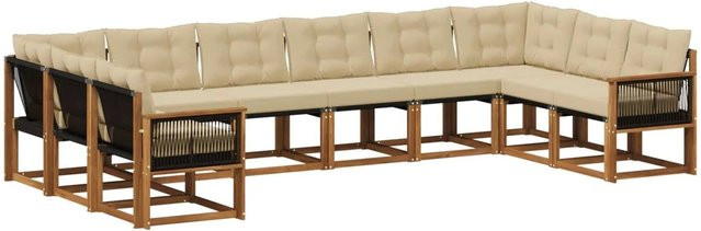 vidaXL Outdoor-Sofagarnitur in L-Form aus Massivholz Akazie mit 10 Kissen in Natur und Beige - Bild 1