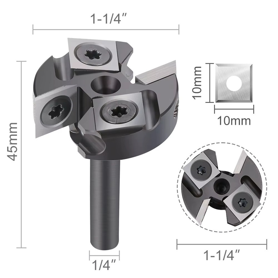 XCAN 2-schneidiger Holzhobel-Bit mit 1/4 Zoll Schaft, Hartmetallplatte als Oberflächenfräser und CNC Spoilboard Abflachungsfräser - Bild 5