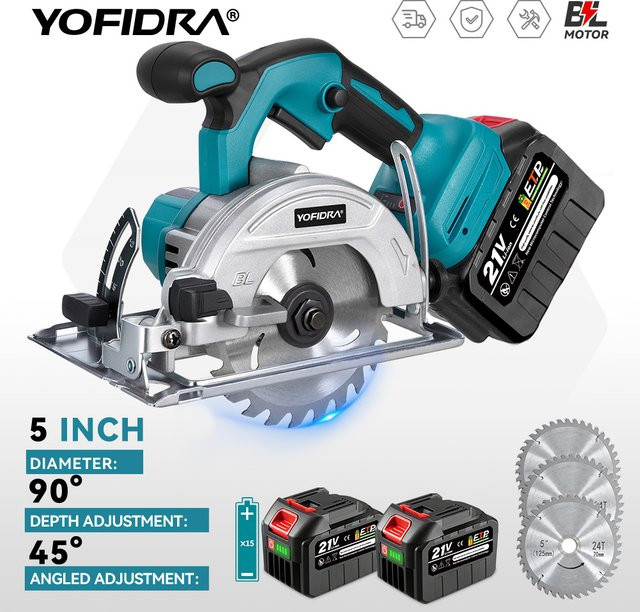 Yofidra Bürstenlose Elektrische Kreissäge 125 mm für Holzbearbeitung, kompatibel mit Makita 18 V Akku - Bild 1