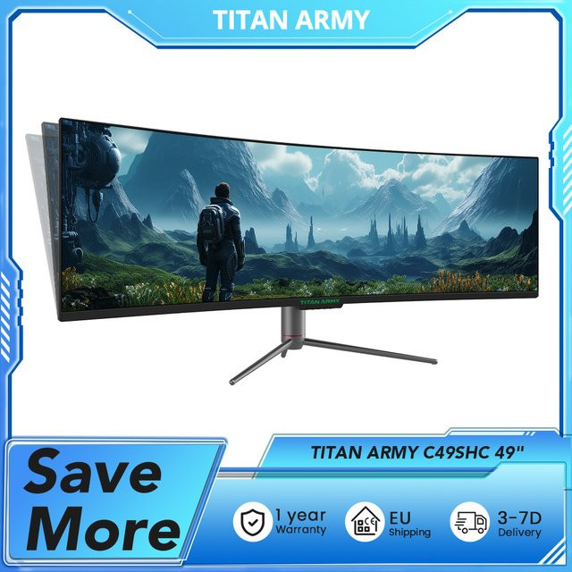 TITAN ARMY C49SHC 49-Zoll Gaming-Monitor mit 32:9 UltraWide Curved Display, 3840 x 1080 Auflösung, CSOT HVA-Panel, 144 Hz und PIP/PBP Split-Screen in Schwarz - Bild 1