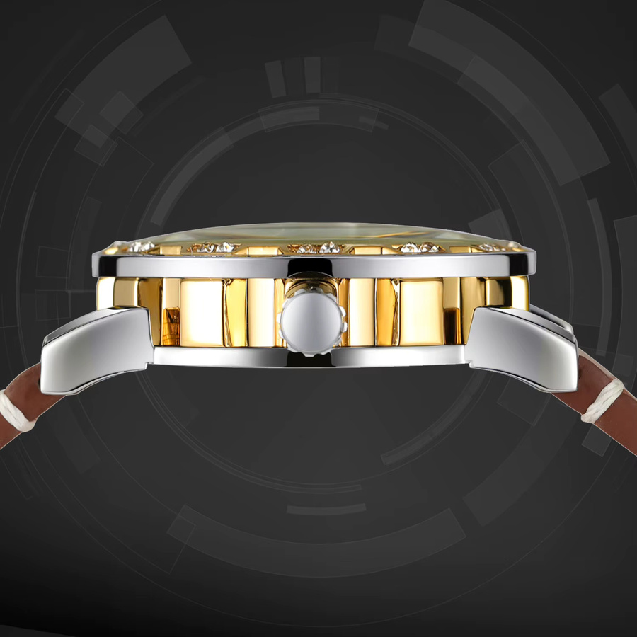 T-WINNER Armbanduhr, Handaufzug, Gold, Leder, Herren - Bild 2