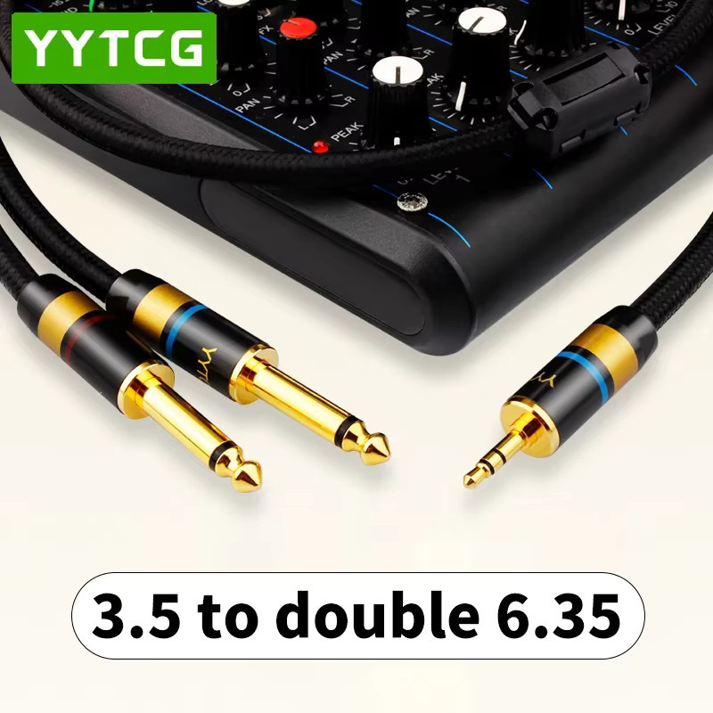 YYTCG Hi-Fi AUX Audiokabel 3,5mm auf Dual 6,35mm TS Y-Splitter, vergoldet, Schwarz - Bild 3
