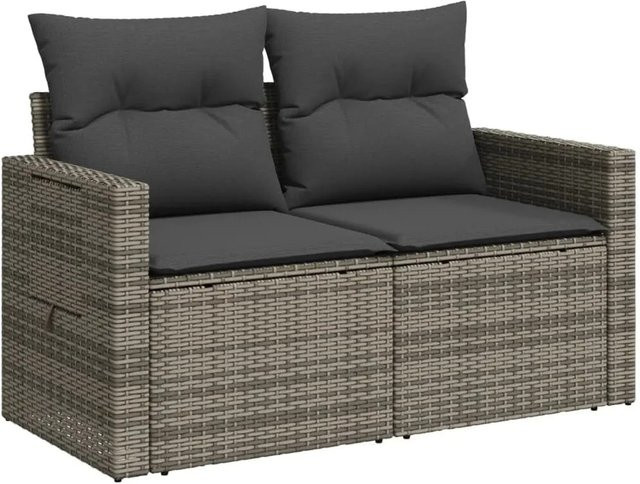 vidaXL Gartensofa 2-Sitzer aus Polyrattan in Grau mit Polsterkissen und Metallrahmen - Bild 1