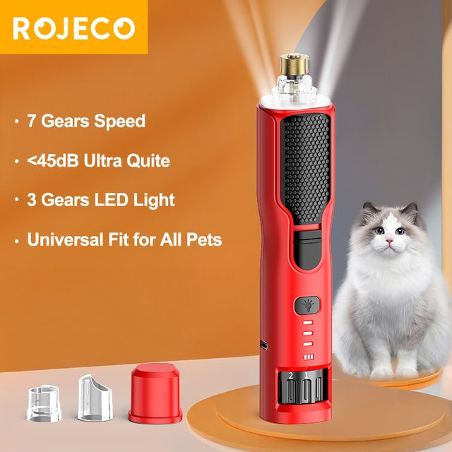 ROJECO Elektrischer Haustier-Nagelschleifer in Rot mit LED-Licht und 7 einstellbaren Geschwindigkeiten für Hunde und Katzen - Bild 1