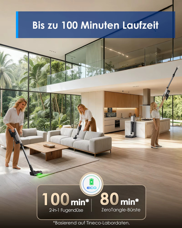 Tineco Pure ONE Station 5 PRO Kabelloser Akku Staubsauger mit Selbstreinigung, 200AW Saugkraft und ZeroTangle Technologie - Bild 4