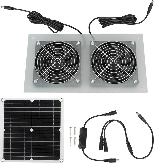 CosyHome Solarbetriebenes Doppelventilator-Kit mit 15W Solarpanel in Grau für Hühnerställe, Gewächshäuser und Schuppen - Bild 1