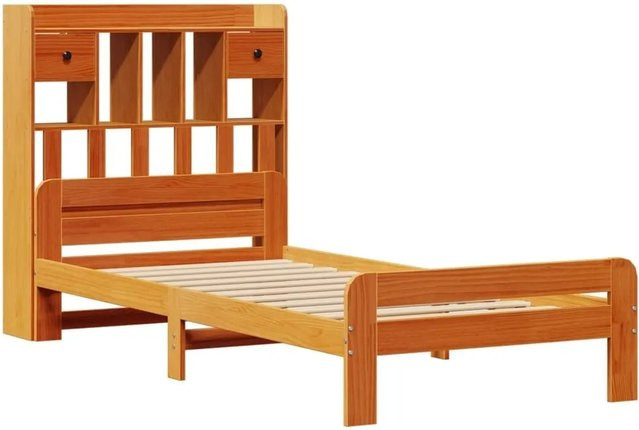 vidaXL Massivholzbett aus Kiefernholz mit Regal und Schubladen in Braun, Rustikaler Stil, ohne Matratze, B/T/H: 75 x 190 x 110 cm - Bild 1