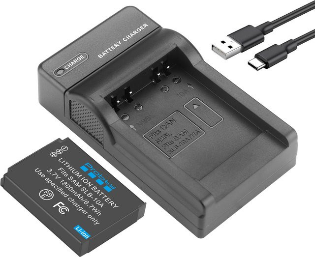 Samsung SLB-10A Akku mit Ladegerät 1800 mAh in Schwarz für EX2F HZ15W SL202 SL420 SL620 SL820 WB150F WB250F WB350F WB750 WB800F WB850F - Bild 1
