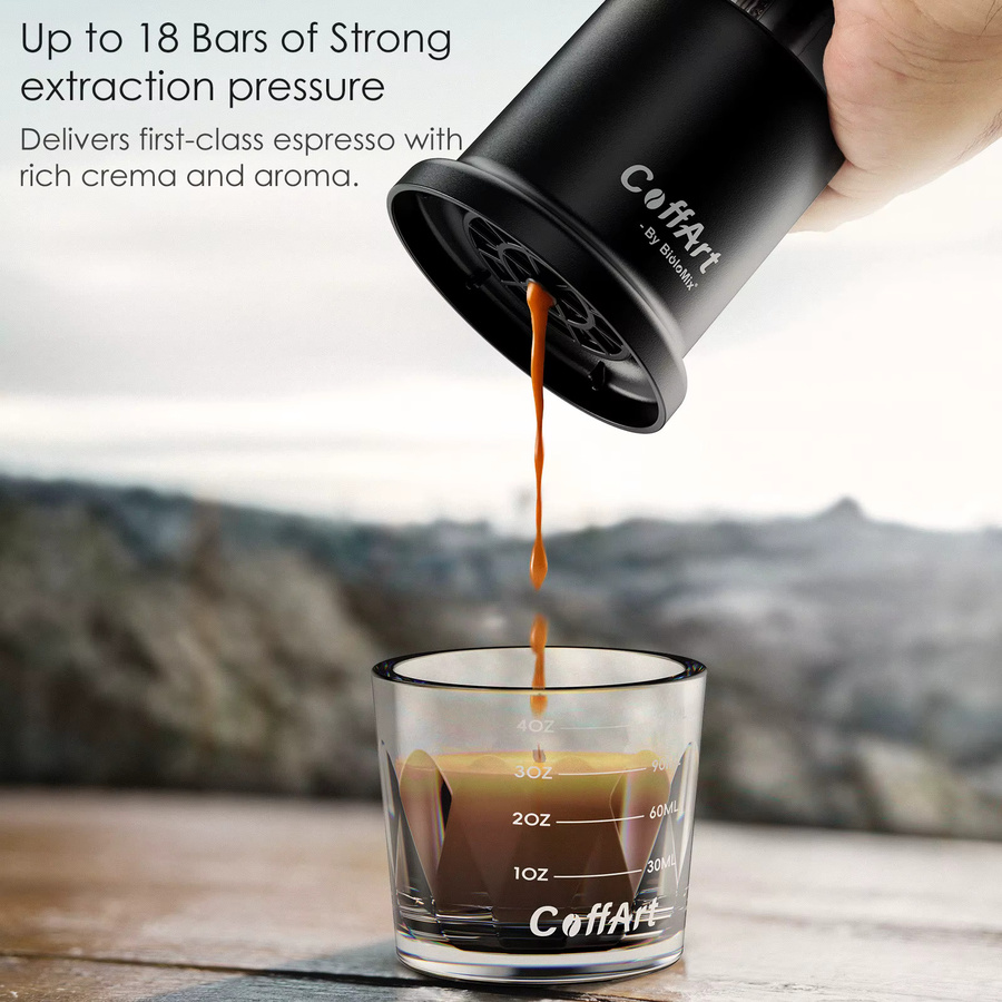 BioloMix 2-in-1 Tragbare Kaffeemaschine in Schwarz für Nespresso Original Kapseln und gemahlenen Kaffee mit Handpresse - Bild 3