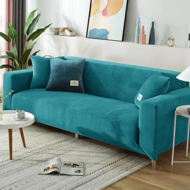 BC-Warm Home Elastischer Sofabezug aus Samt in Türkis für 1-Sitzer Sofas von 90-140 cm - Bild 1