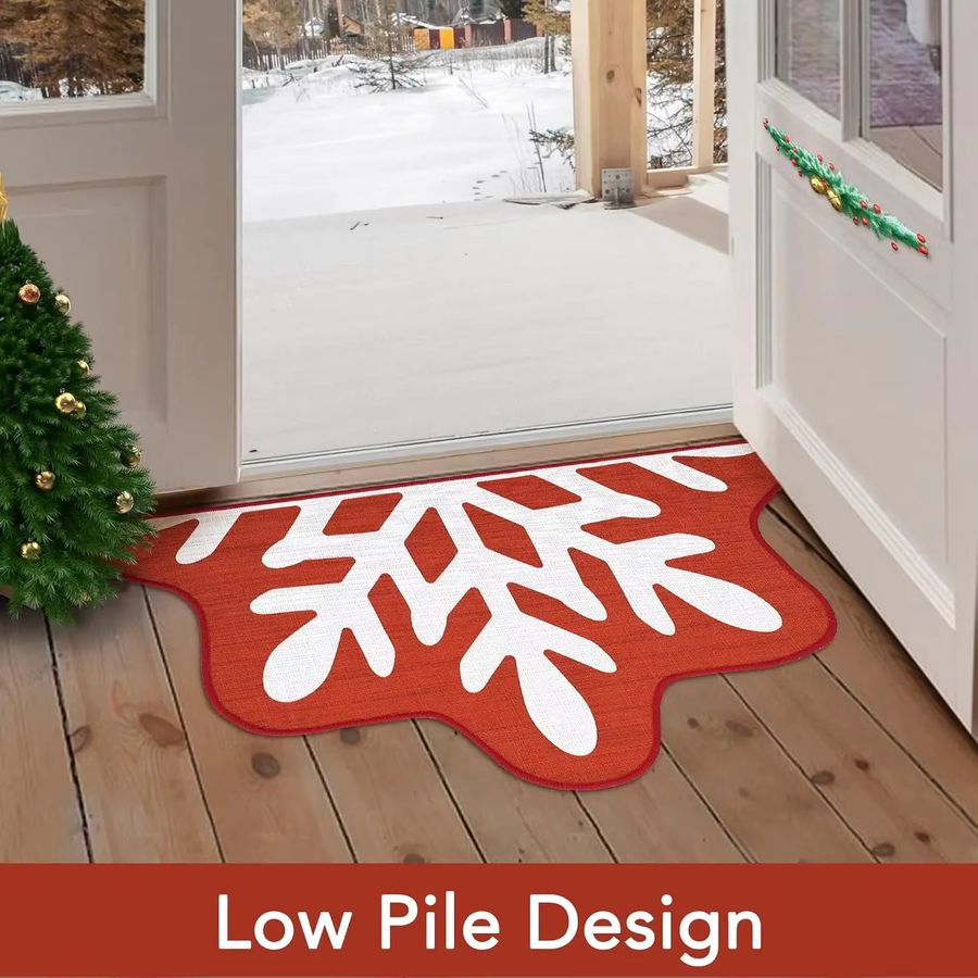 VIKAMA Fußmatte mit Schneeflocken-Design in Rot und Weiß, rutschfester Druckteppich für Eingangsbereich, Flur oder Badezimmer - Bild 3