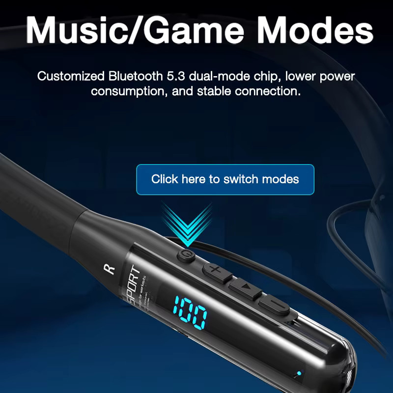 EARDECO Bluetooth 5.3 Kopfhörer mit Mikrofon und 80 Stunden Akkulaufzeit, kabellose Bass-Stereo-Kopfhörer mit Nackenbügel in Schwarz - Bild 4