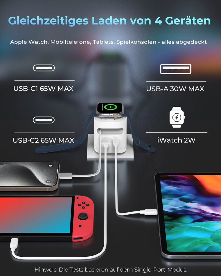 TOPADRE 65W Kabelloses Ladegerät in Weiß: Faltbares Schnellladegerät für Apple Watch, iPhone, iPad und MacBook - Bild 3